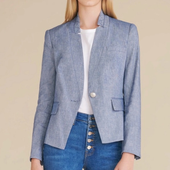Veronica Beard Farley Dickey Linen Chambray Blue Jacket - Picture 6 of 6